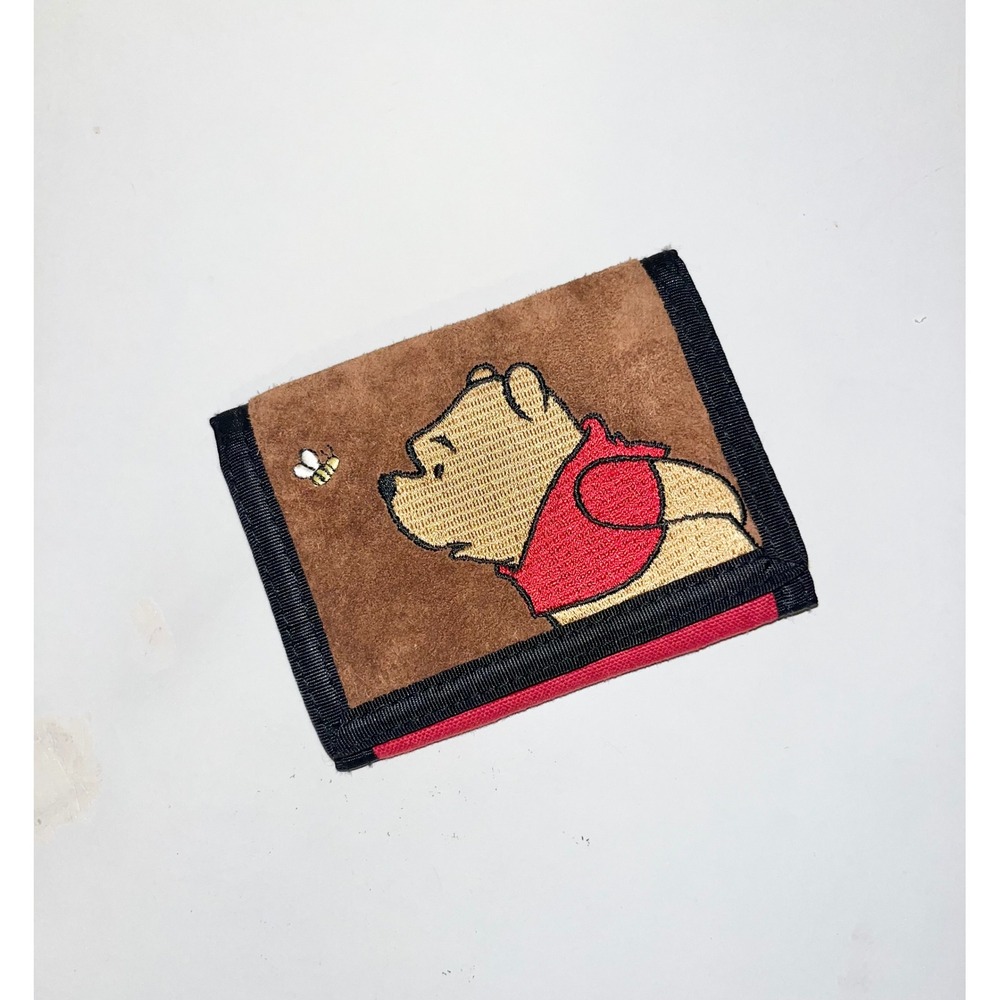 Winnie the Pooh Tri Fold Wallet Embroidered Honey Bee Brown Suede